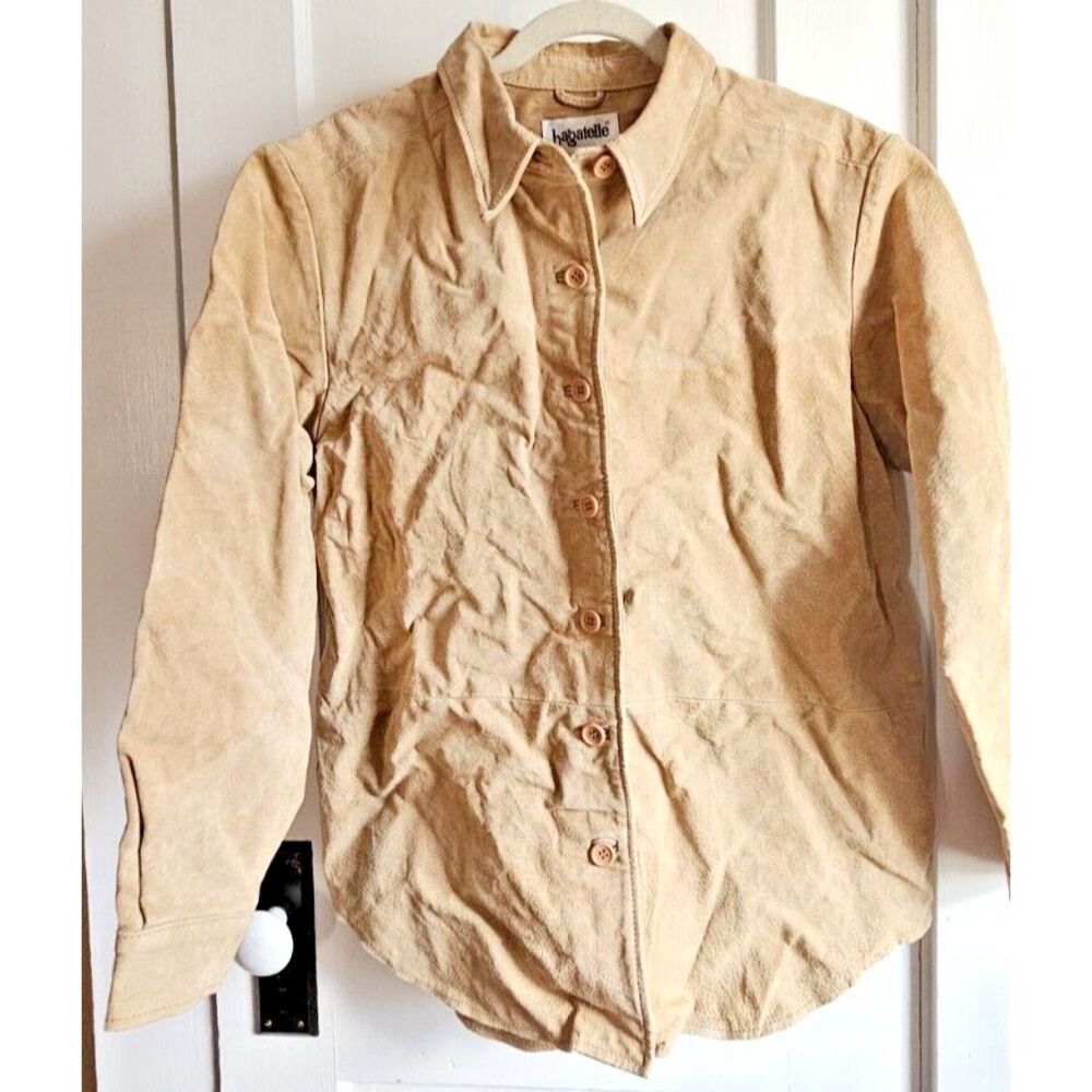 BAGATELLE woman‎ Sz M fully lined Tan 100% leather button down shirt